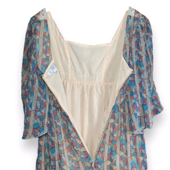 Vintage 2008 Y2K baby doll boho Prairie geometric crochet ruffle dress 5 - Picture 3 of 10